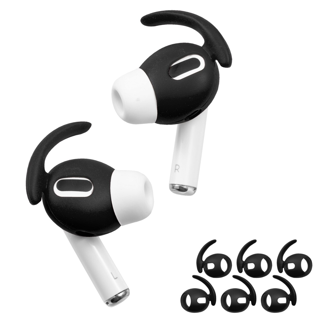Insten 3 Pairs Ear Hooks Compatible with AirPods Pro 2019 Earbuds, Anti-Lost EarHooks Accessories, Comfortable Soft Silicone Covers, with Storage Box (Not Fit in Charging Case) Black